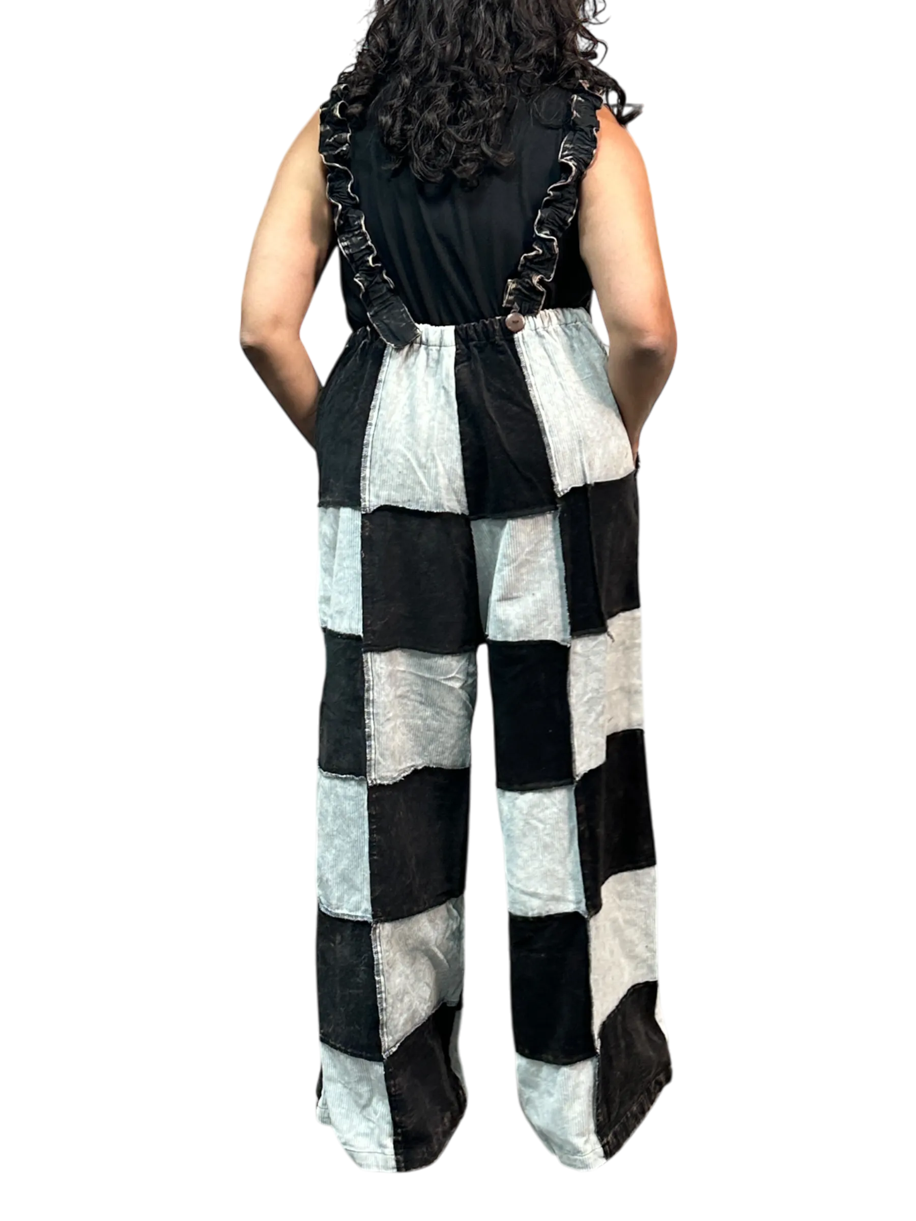 Black and White Corduroy Patchwork Overalls