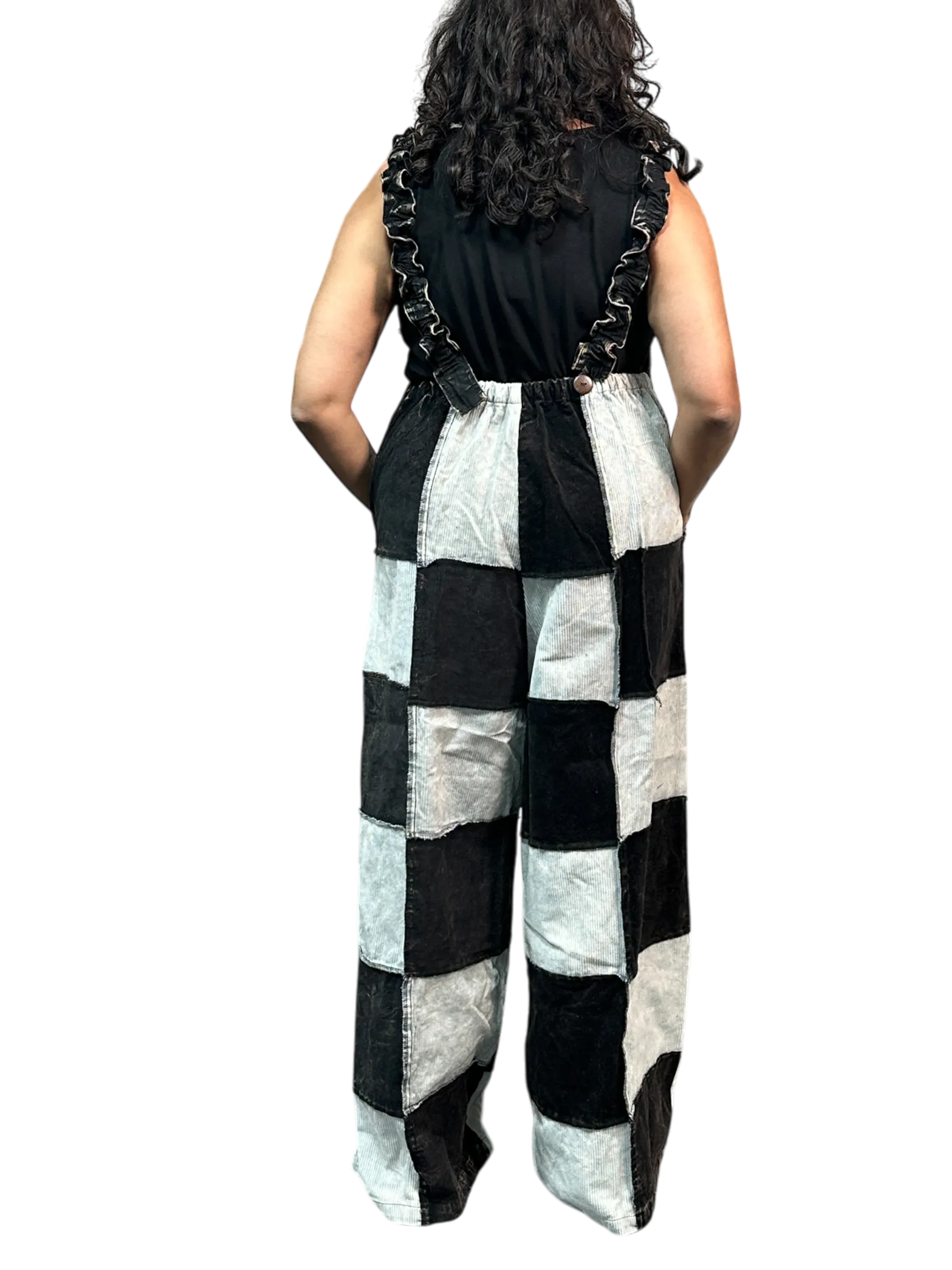 Black and White Corduroy Patchwork Overalls