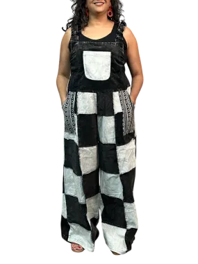 Black and White Corduroy Patchwork Overalls