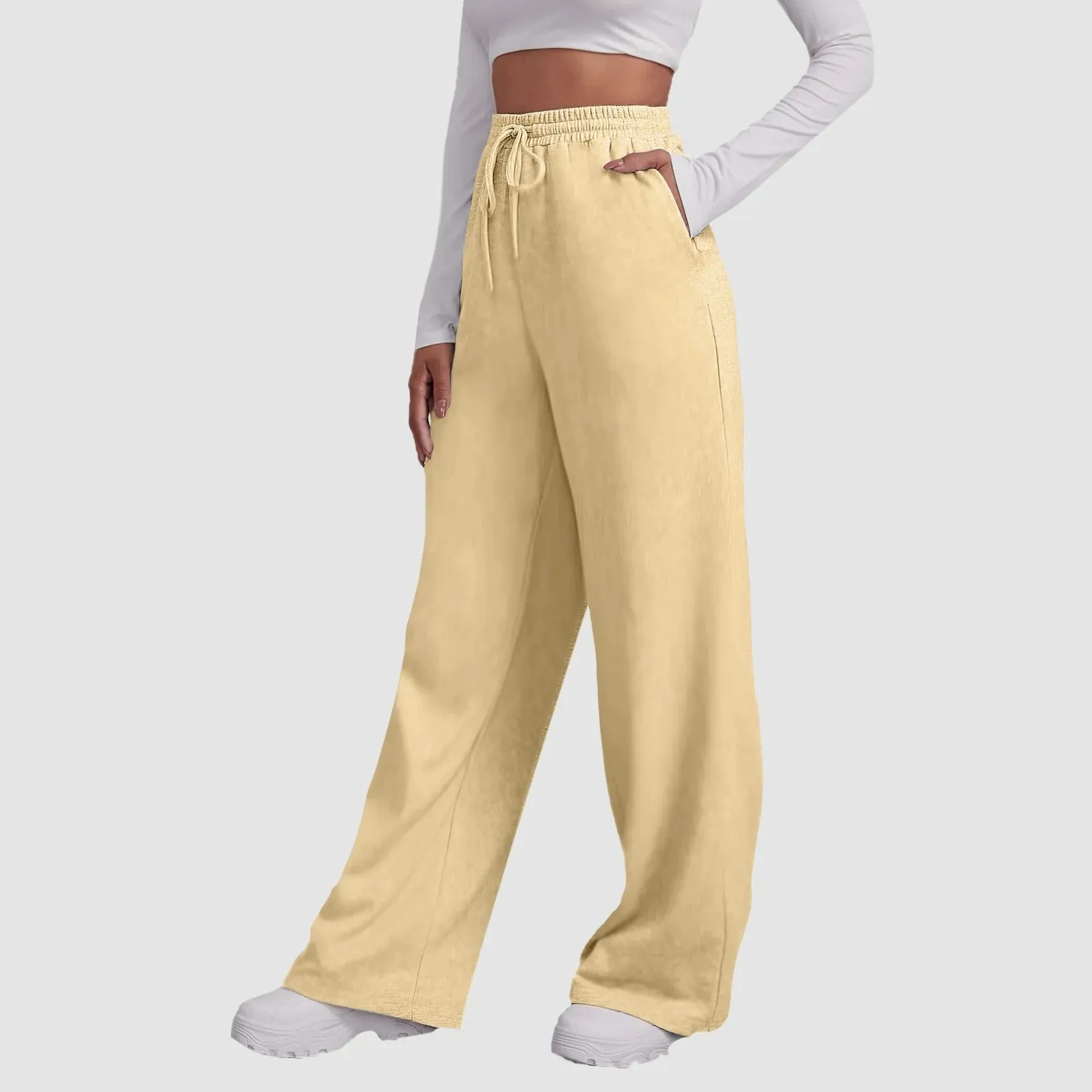 Bonnyshow Wide Leg Pants For Women’S Fleece Lined Sweatpants Straight Pants Bottom All-Math Plain Fitness Joggers Pants Travel Basic