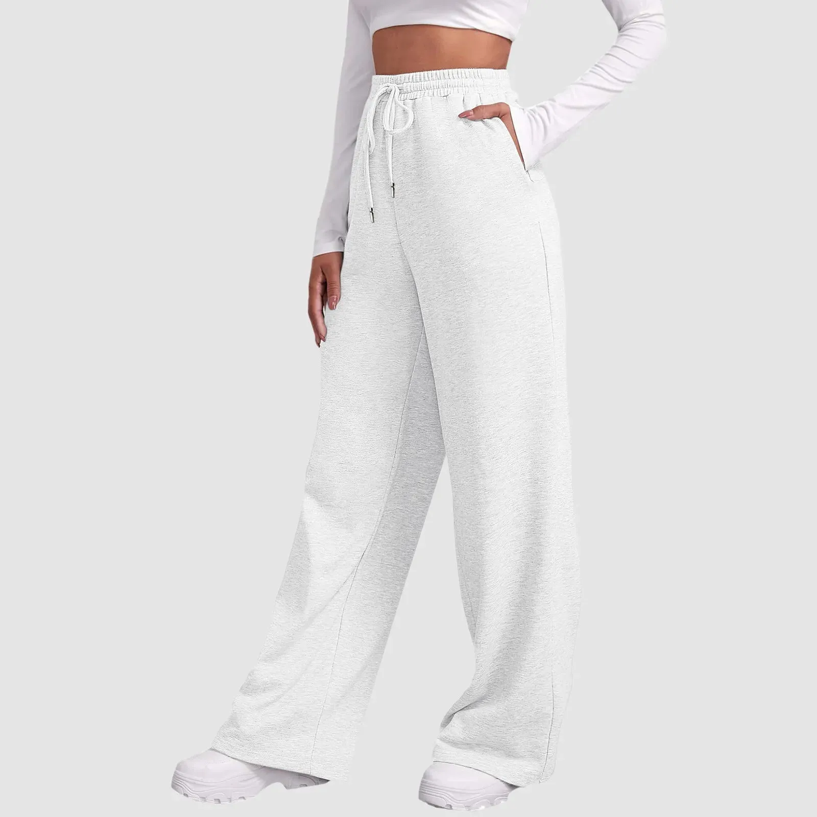 Bonnyshow Wide Leg Pants For Women’S Fleece Lined Sweatpants Straight Pants Bottom All-Math Plain Fitness Joggers Pants Travel Basic
