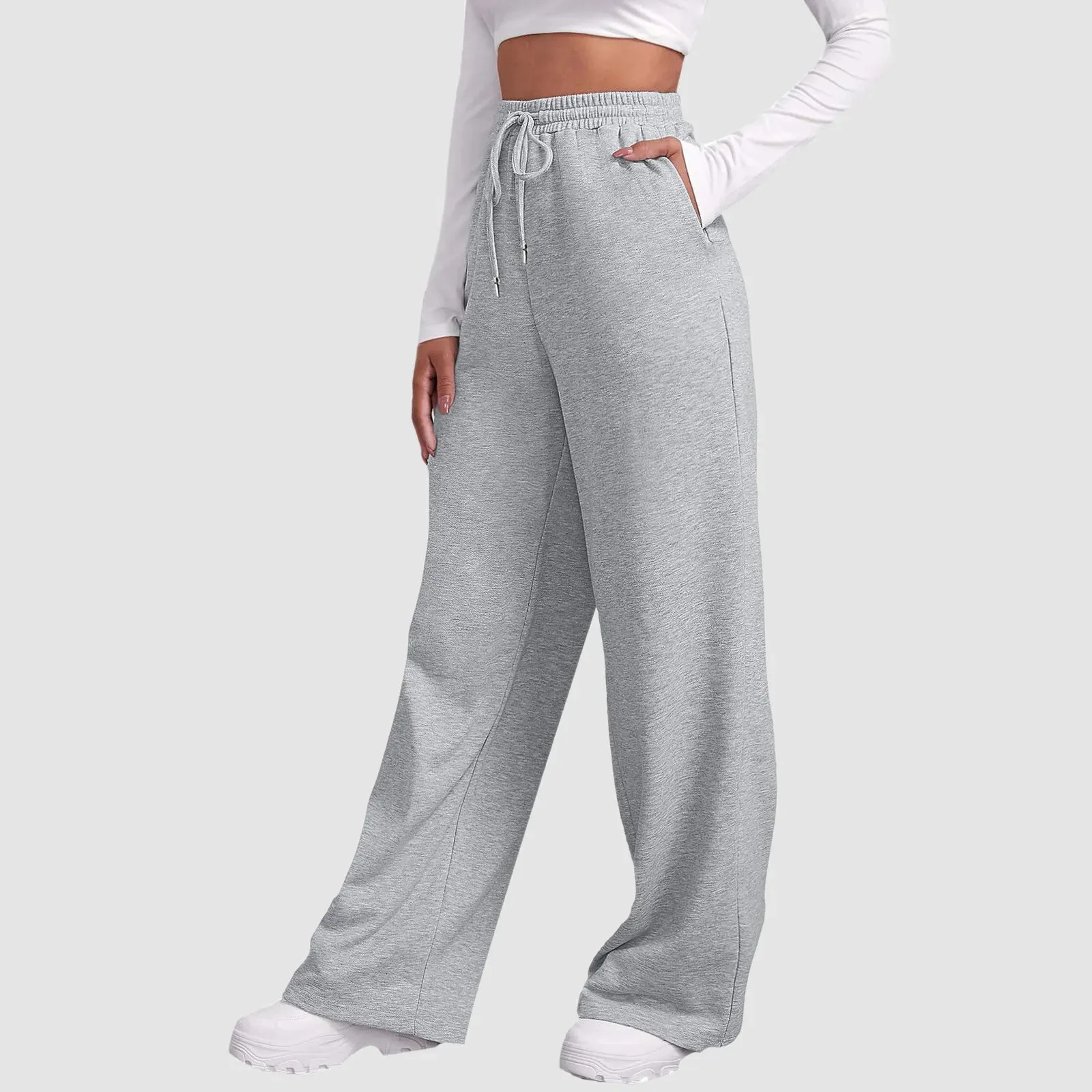 Bonnyshow Wide Leg Pants For Women’S Fleece Lined Sweatpants Straight Pants Bottom All-Math Plain Fitness Joggers Pants Travel Basic