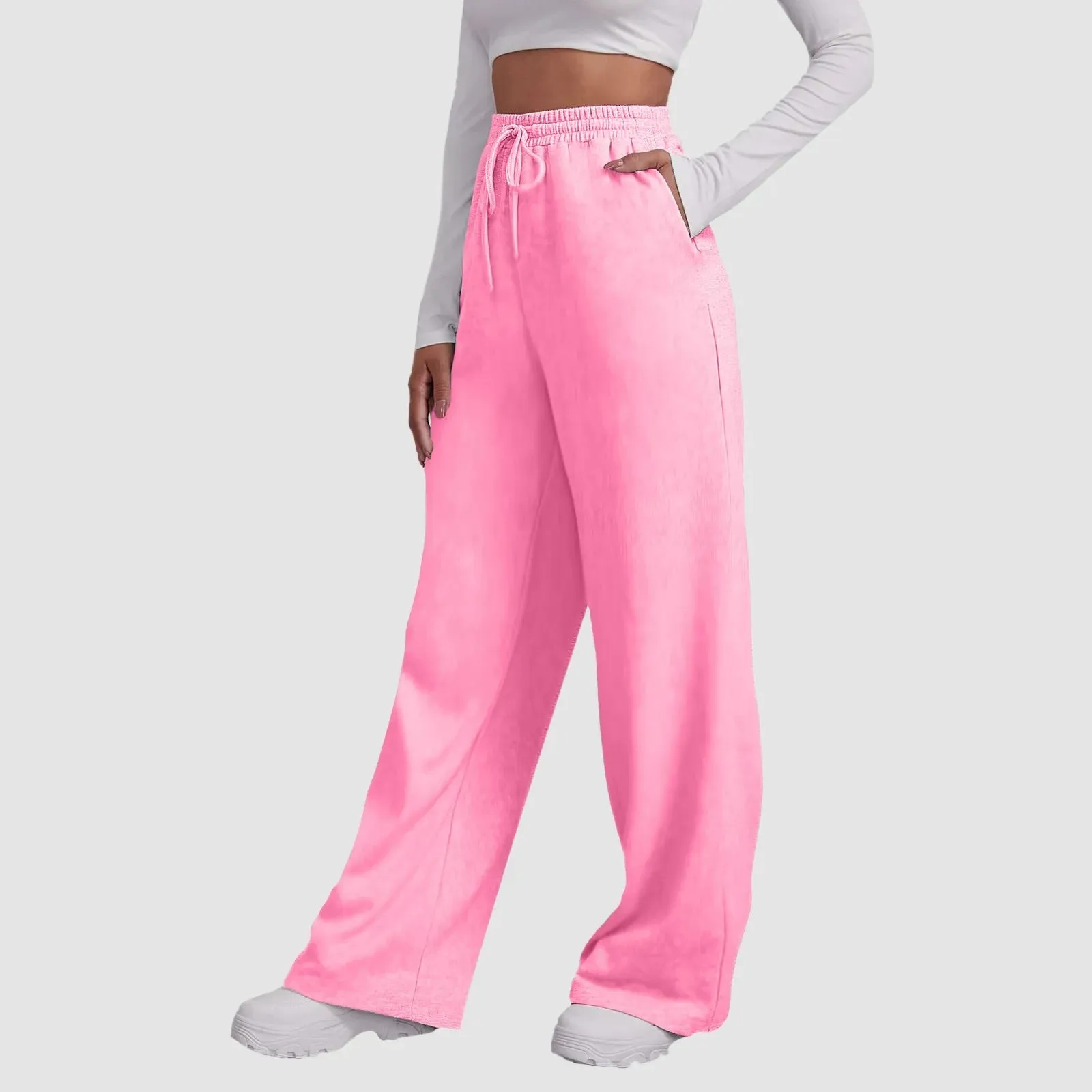 Bonnyshow Wide Leg Pants For Women’S Fleece Lined Sweatpants Straight Pants Bottom All-Math Plain Fitness Joggers Pants Travel Basic