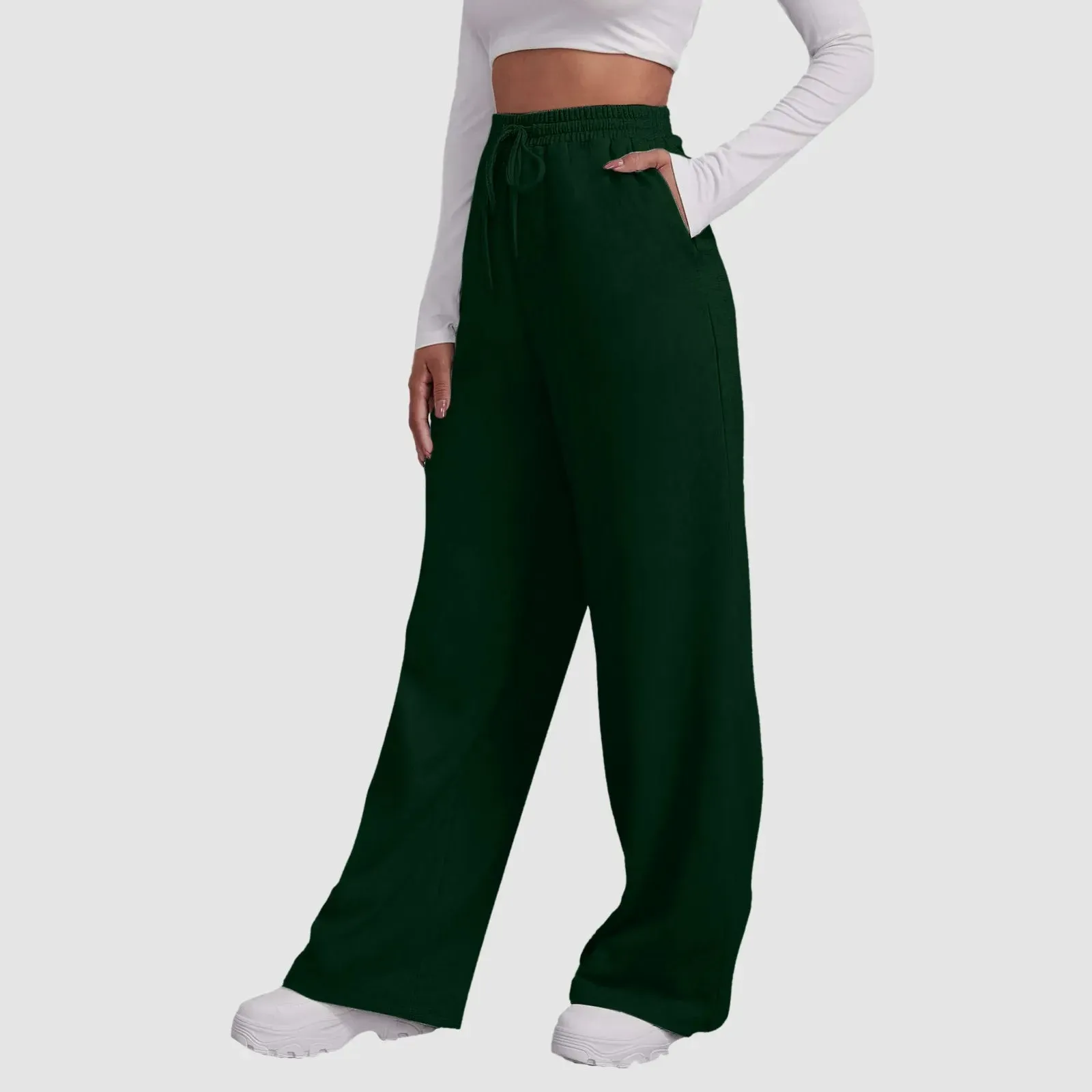 Bonnyshow Wide Leg Pants For Women’S Fleece Lined Sweatpants Straight Pants Bottom All-Math Plain Fitness Joggers Pants Travel Basic