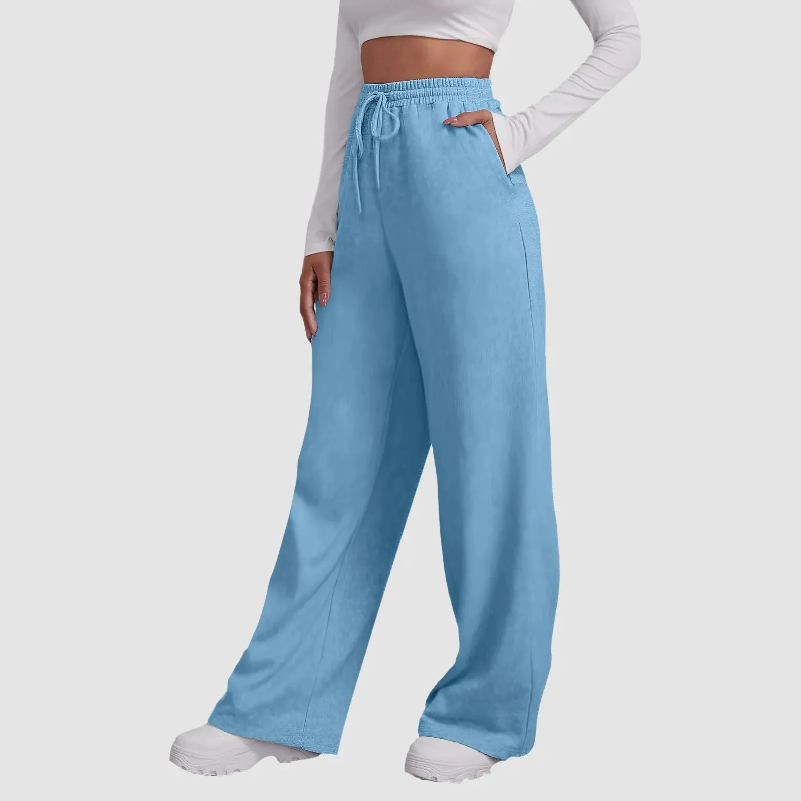 Bonnyshow Wide Leg Pants For Women’S Fleece Lined Sweatpants Straight Pants Bottom All-Math Plain Fitness Joggers Pants Travel Basic
