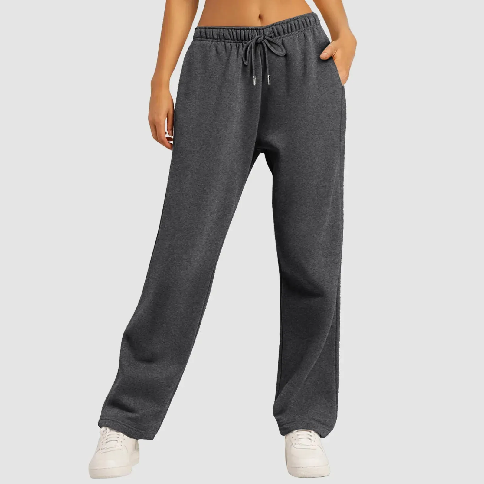Bonnyshow Wide Leg Pants For Women’S Fleece Lined Sweatpants Straight Pants Bottom All-Math Plain Fitness Joggers Pants Travel Basic