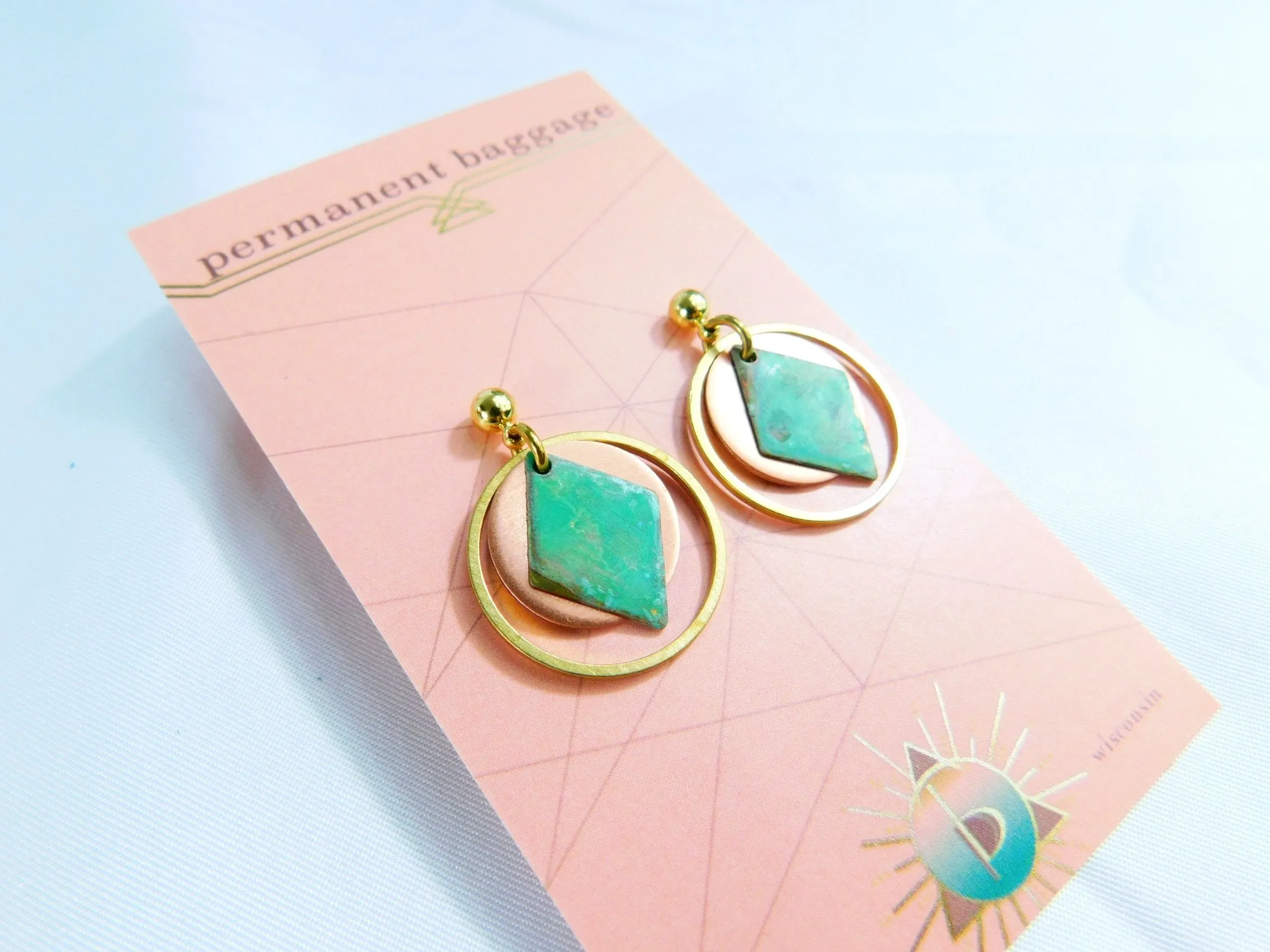 Brass & Copper Patina Earrings - Small/Short Assortment With Copper Disk