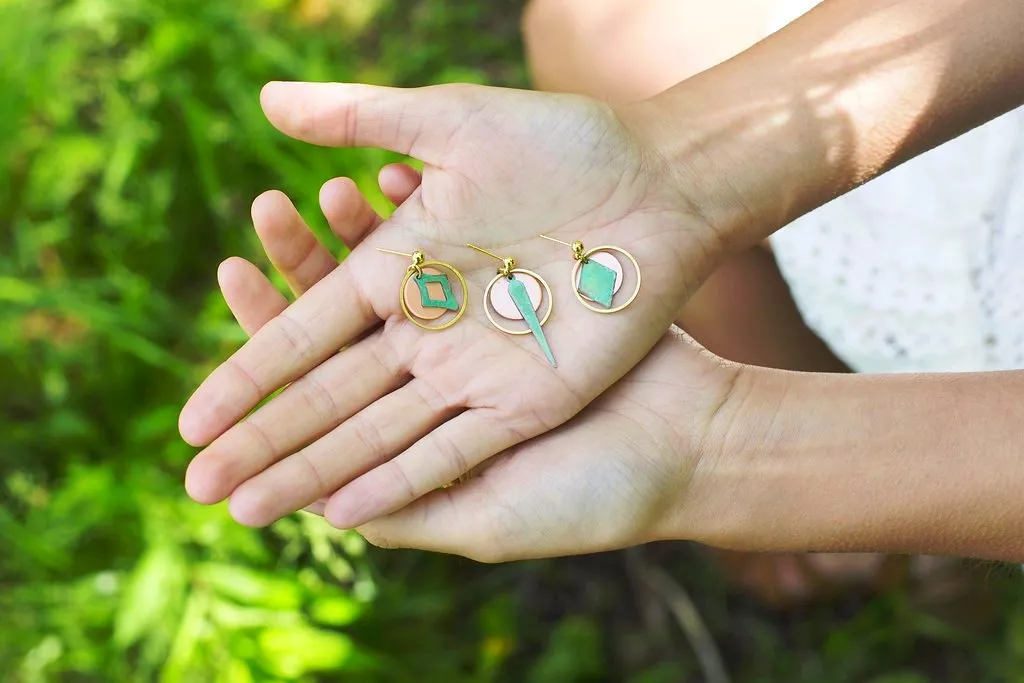 Brass & Copper Patina Earrings - Small/Short Assortment With Copper Disk