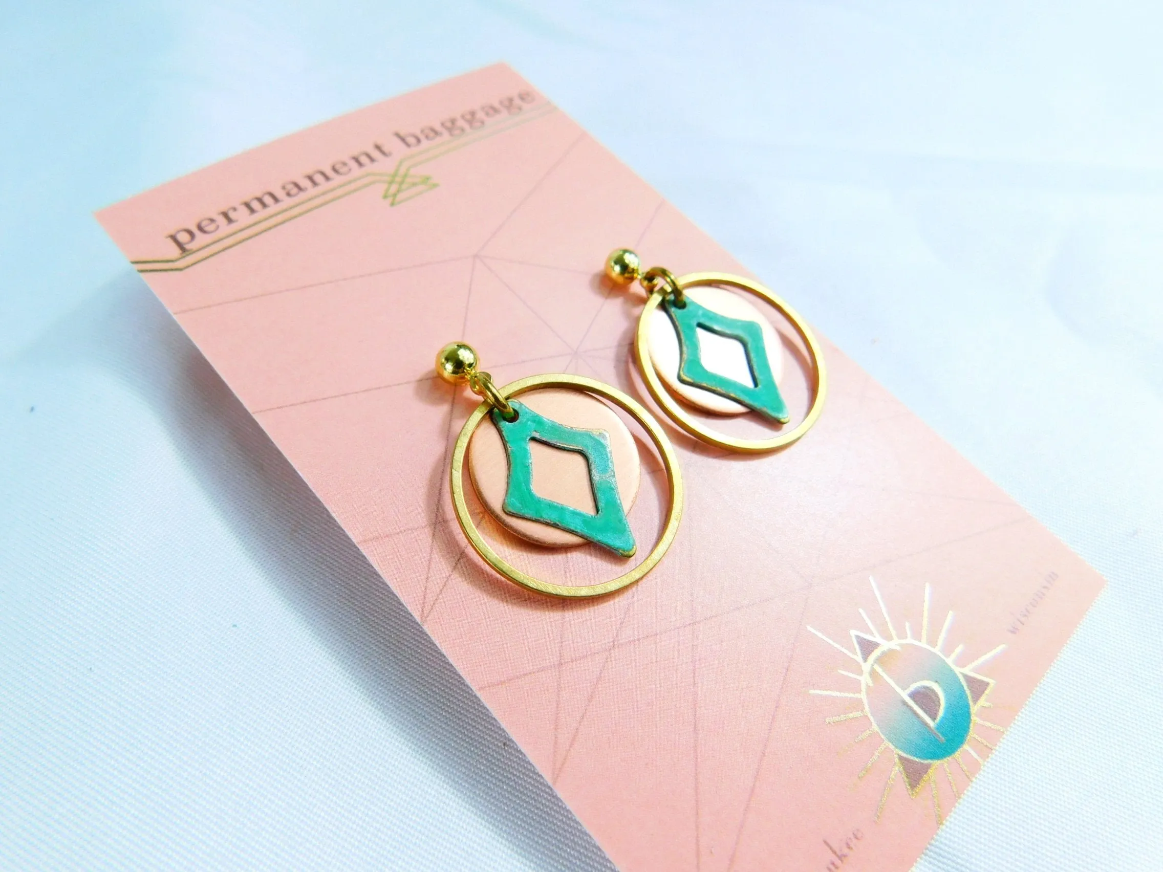Brass & Copper Patina Earrings - Small/Short Assortment With Copper Disk
