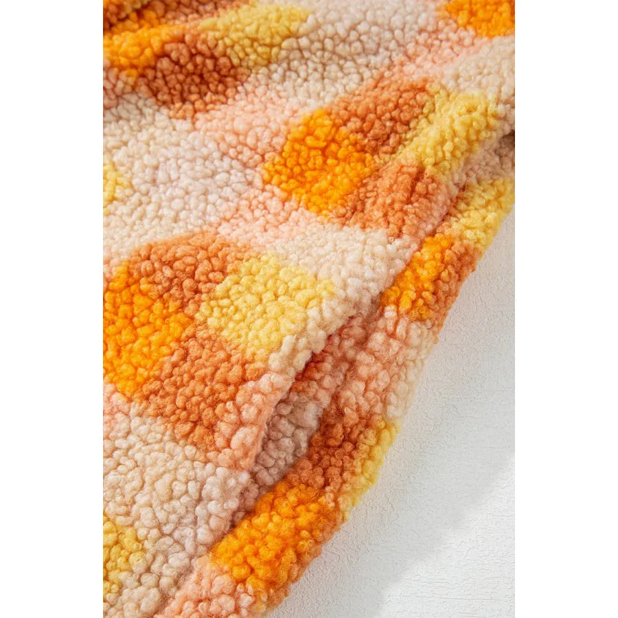 Checkered Long Sleeve Sherpa Hooded Jacket