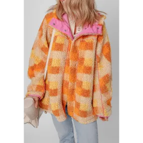 Checkered Long Sleeve Sherpa Hooded Jacket