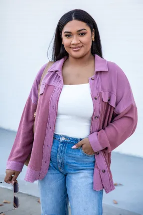 Control Your Future Berry Waffle Knit And Gauze Shacket FINAL SALE Control Your Future Berry Waffle Knit And Gauze Shacket FINAL SALE