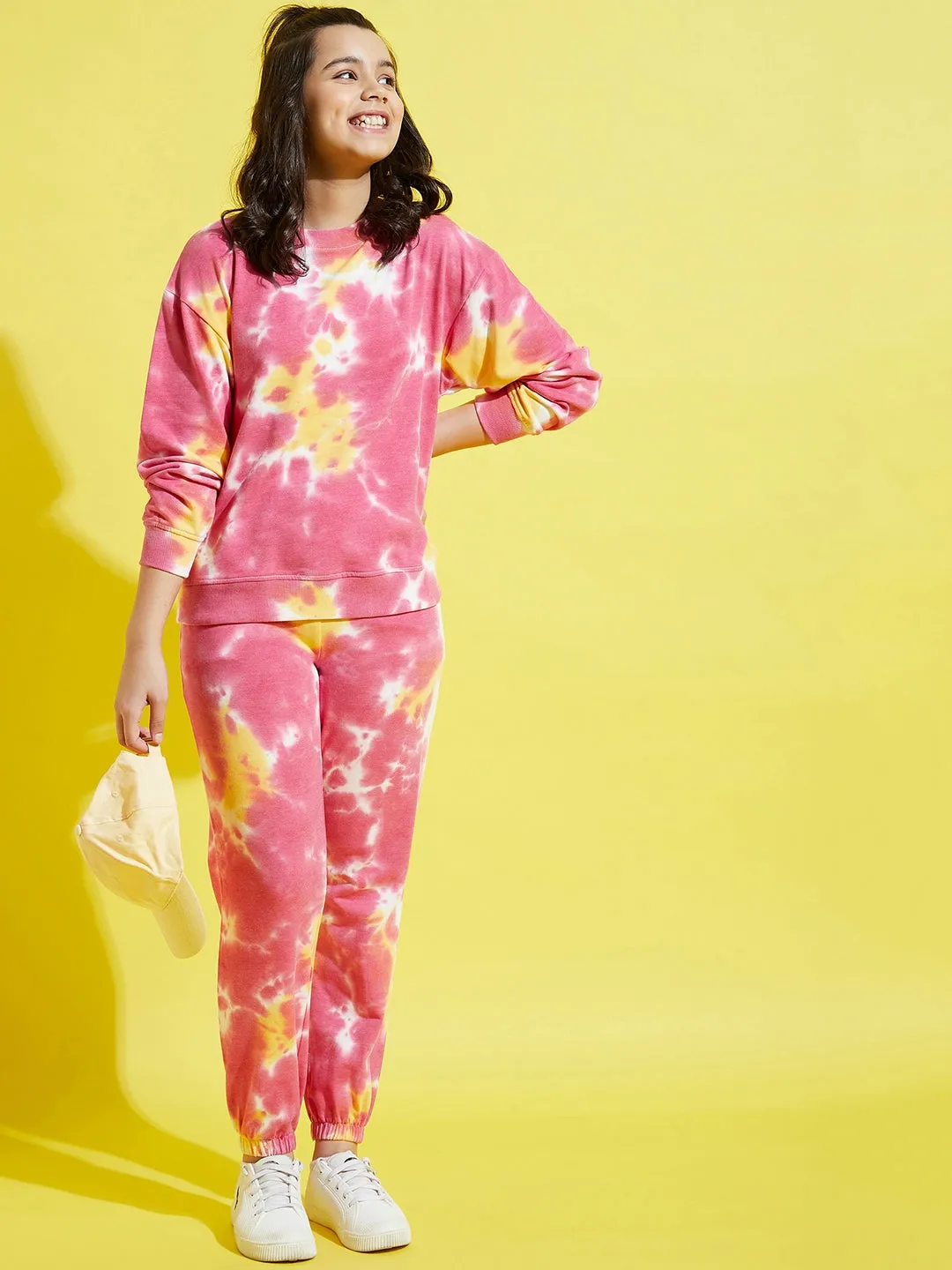Girls Yellow & Pink Terry Tie Dye Oversize Sweatshirt