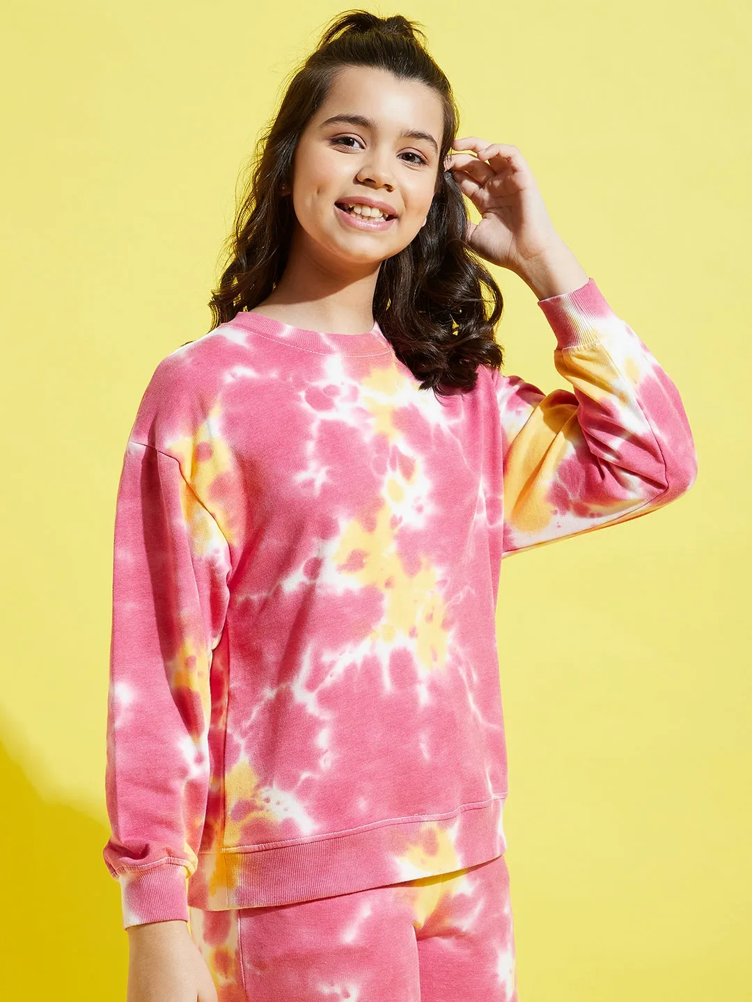 Girls Yellow & Pink Terry Tie Dye Oversize Sweatshirt