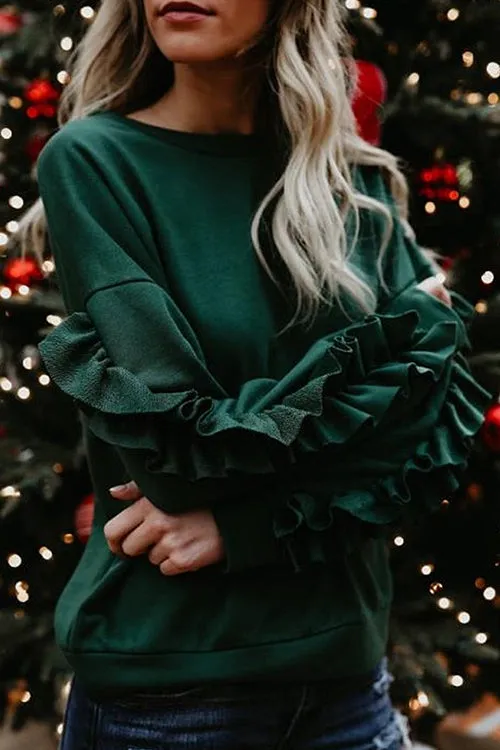 Jingling Ruffle Up Sleeve Sweatshirt - 2 Colors