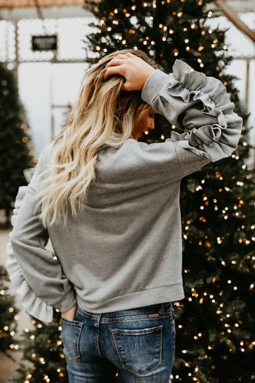 Jingling Ruffle Up Sleeve Sweatshirt - 2 Colors