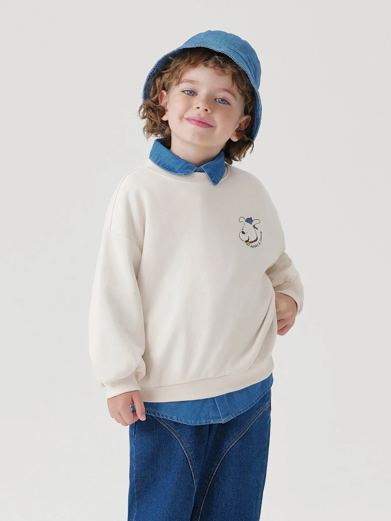 MARC & JANIE Boys Fun Puppy Loose Drop Shoulder Sweatshirt 240986
