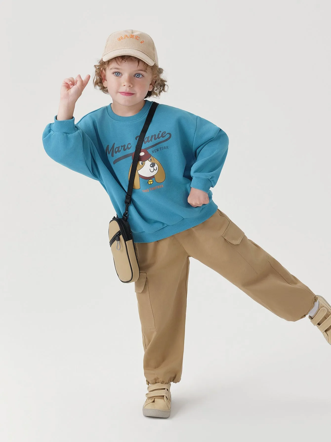 MARC & JANIE Boys Fun Puppy Loose Drop Shoulder Sweatshirt 240986