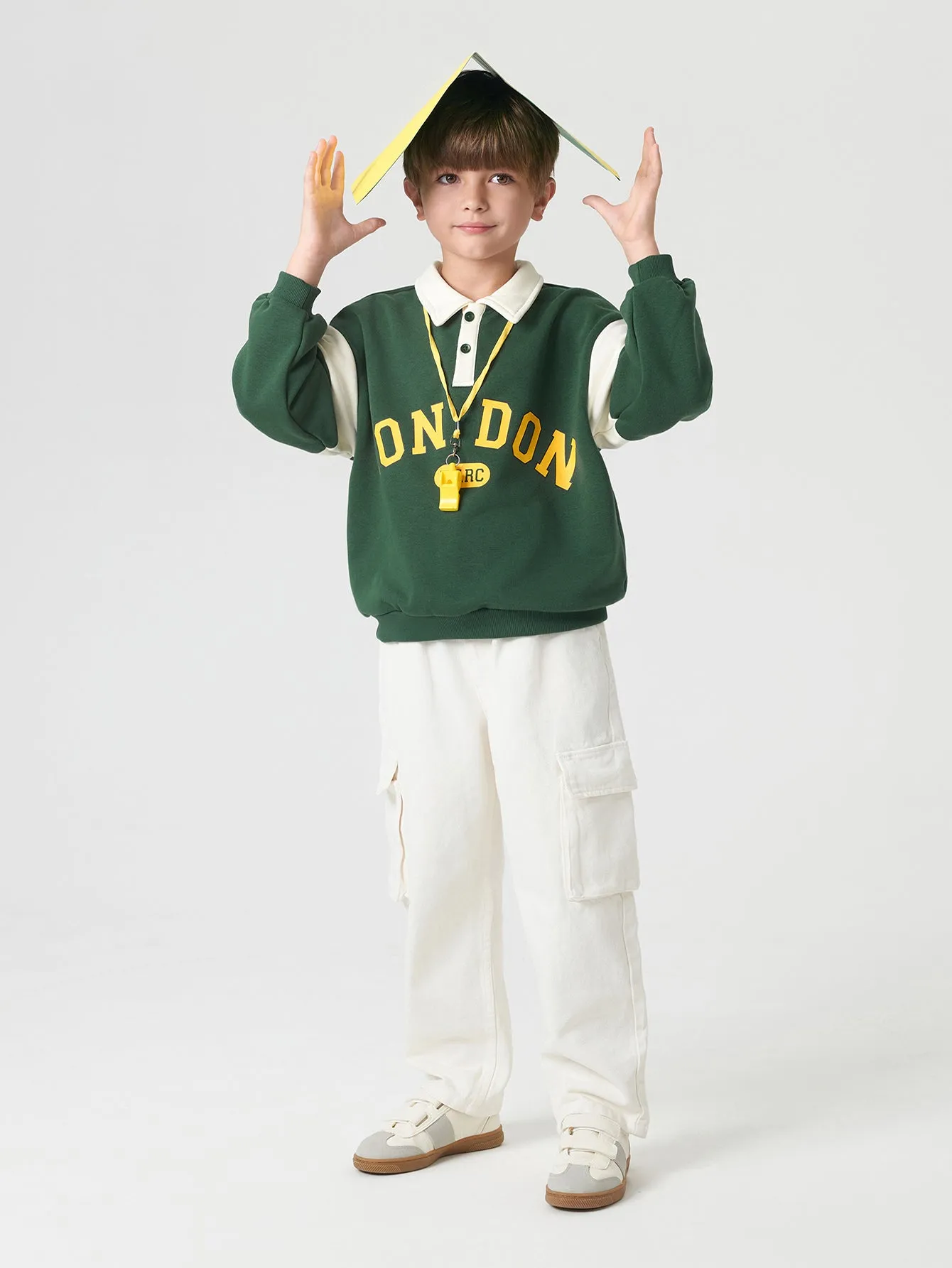 MARC & JANIE Boys Polo Collar Letter Print Sweatshirt 231198