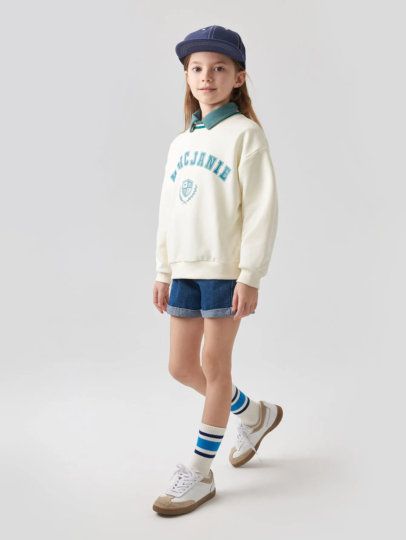 MARC & JANIE Girls Color Block Letter Round Neck Sweatshirt 231355