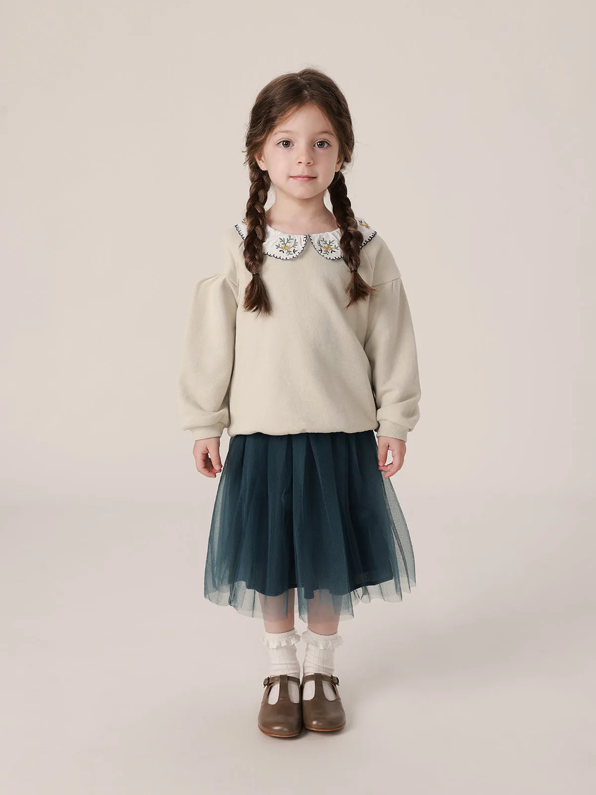 MARC & JANIE Girls Embroidered Lace Collar Sweatshirt 221103
