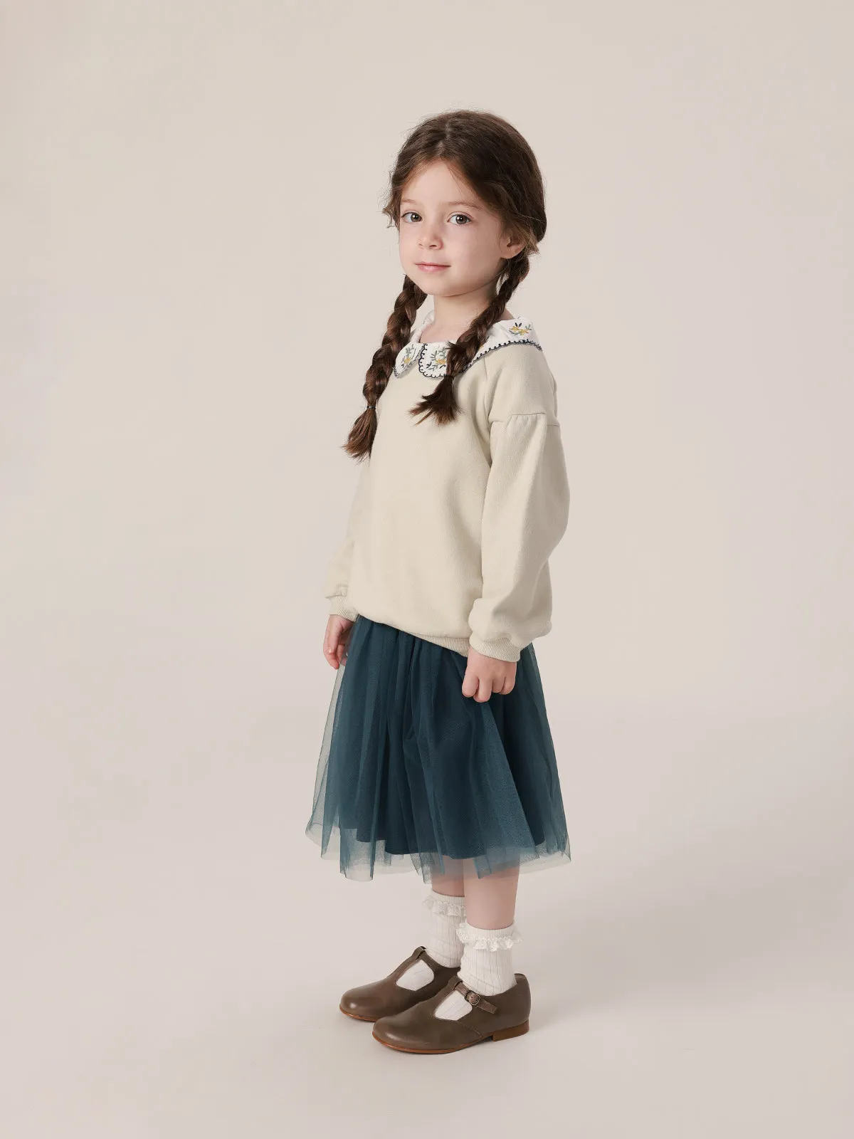 MARC & JANIE Girls Embroidered Lace Collar Sweatshirt 221103