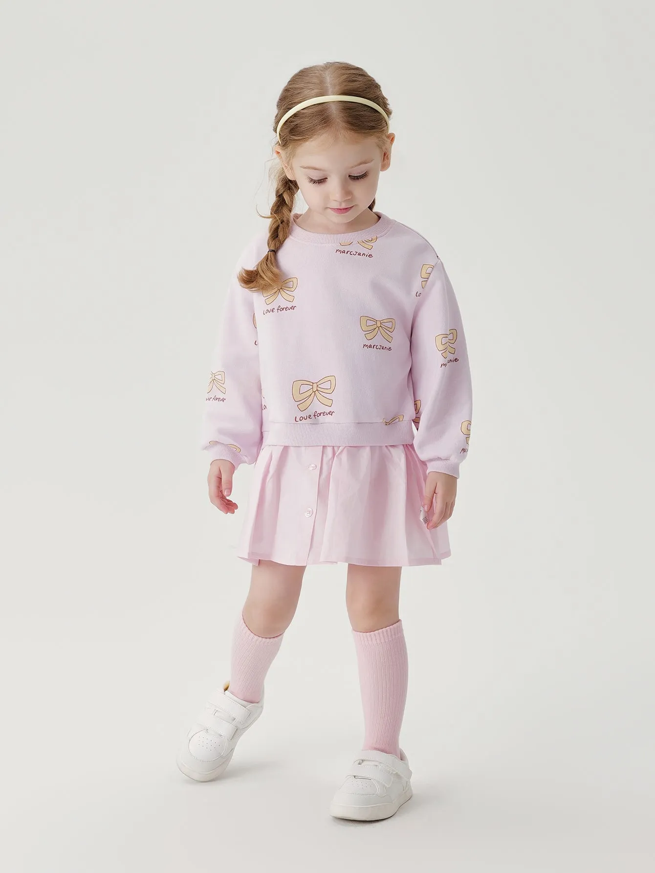 MARC & JANIE Girls Printed Splicing Fake Two Piece Sweatshirt Dress 241556