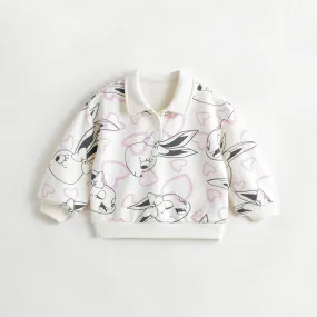 MARC & JANIE Girls Rabbit Print Polo Collar Sports Sweatshirt 231596