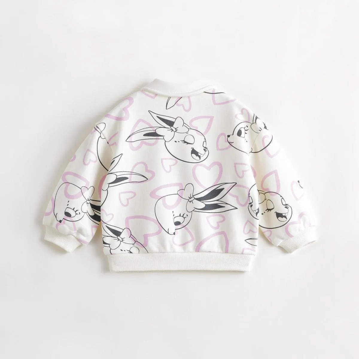 MARC & JANIE Girls Rabbit Print Polo Collar Sports Sweatshirt 231596