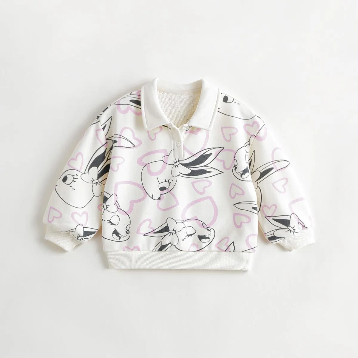 MARC & JANIE Girls Rabbit Print Polo Collar Sports Sweatshirt 231596