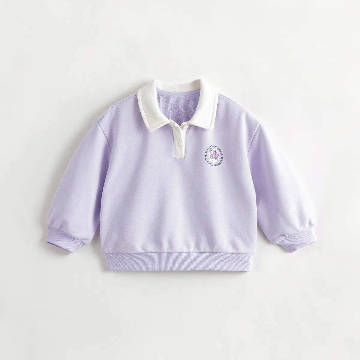 MARC & JANIE Girls Rabbit Print Polo Collar Sports Sweatshirt 231596