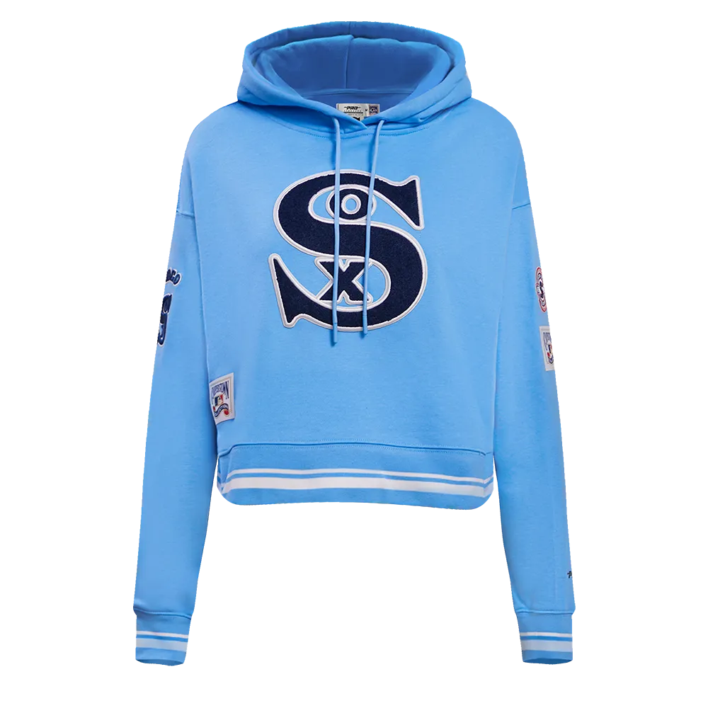 MLB CHICAGO WHITE SOX RETRO CLASSIC WOMEN'S RIB CROPPED PO HOODIE (UNIVERSITY BLUE/WHITE)