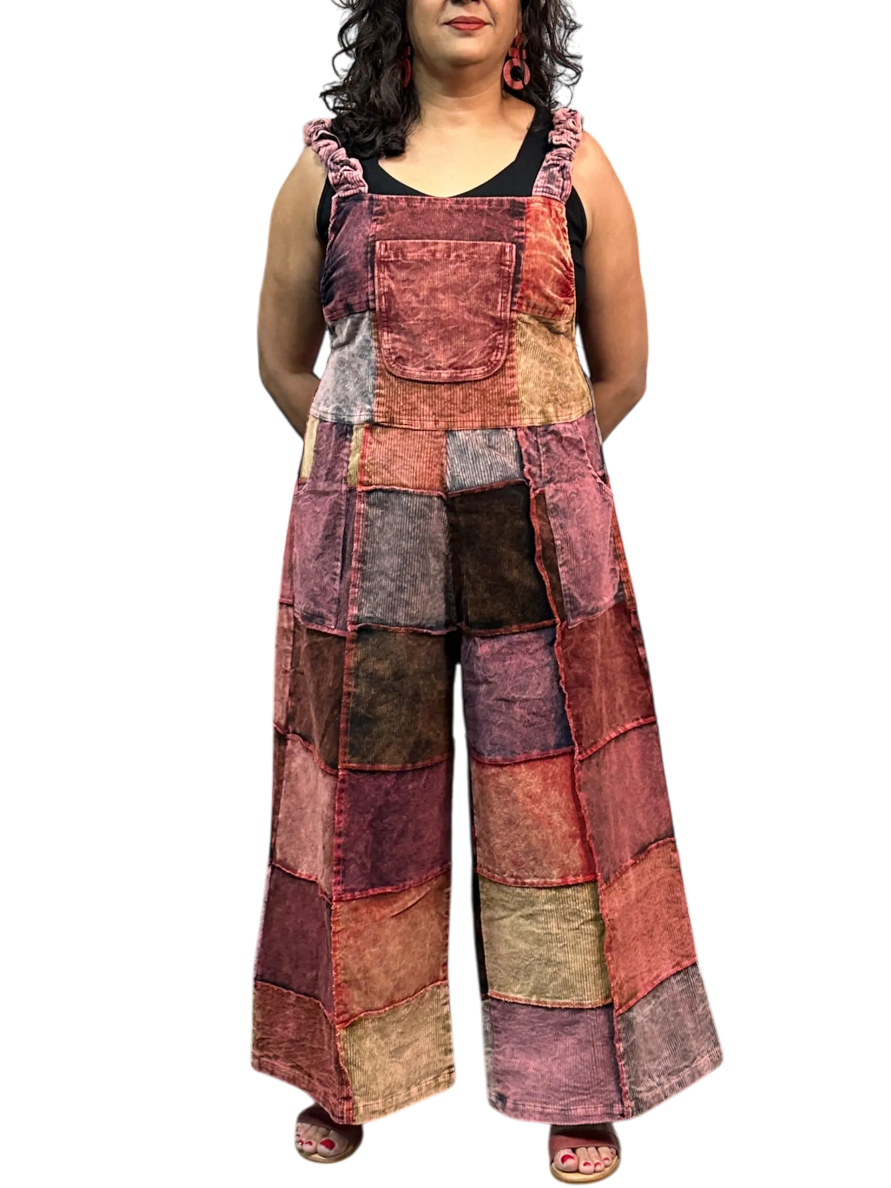 Mostly Pink Corduroy Patchwork Overalls
