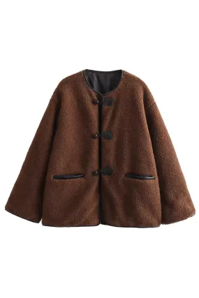 'Paula' Round Neck Sherpa Loose Jacket (2 Colors)