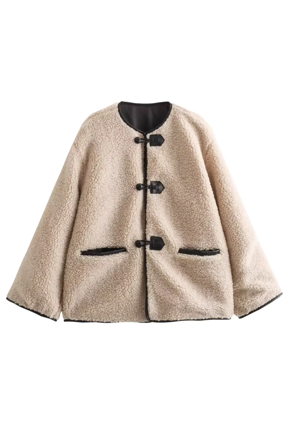 'Paula' Round Neck Sherpa Loose Jacket (2 Colors)