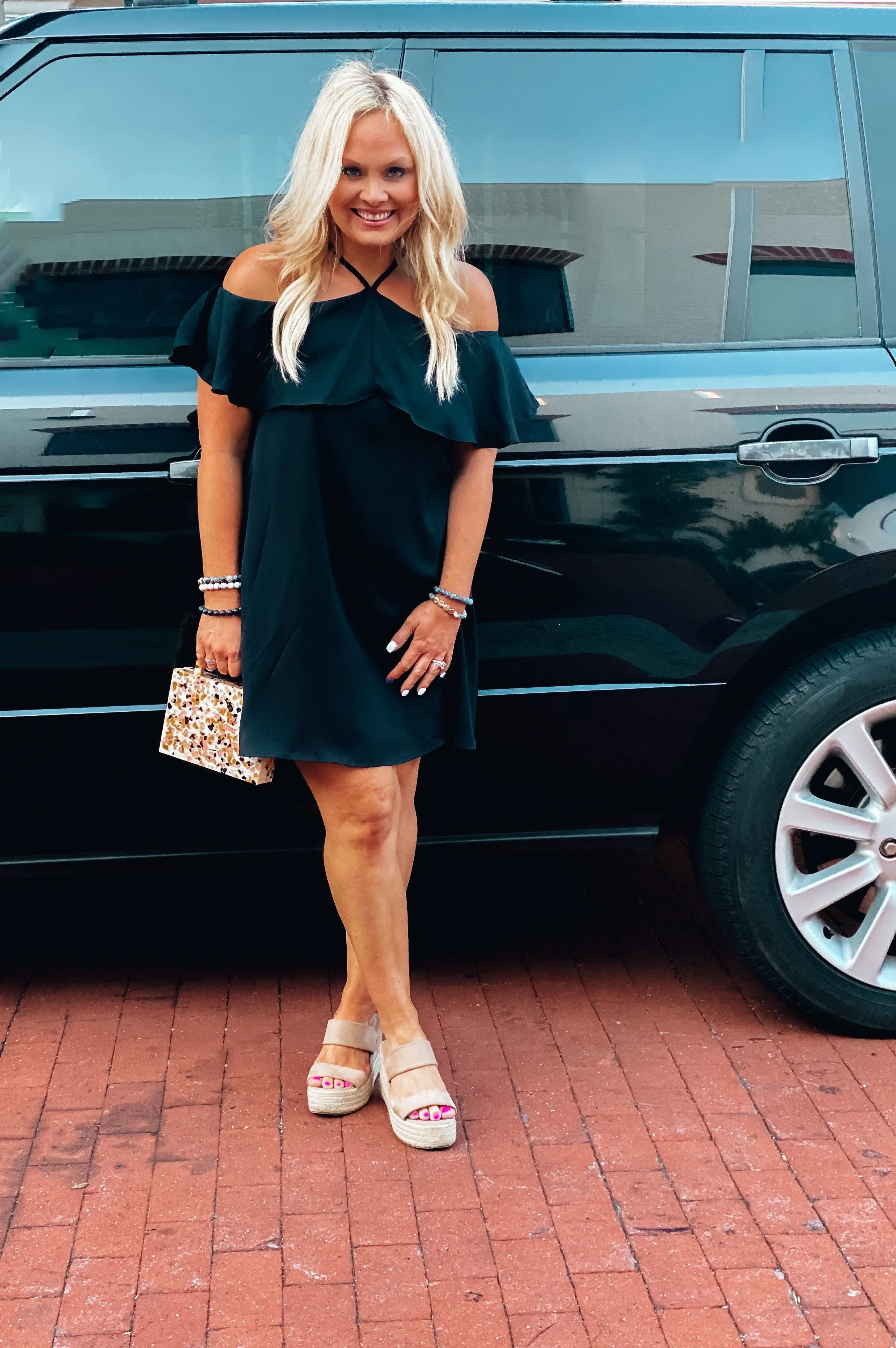 Plans Tonight Flounce Halter Dress Black