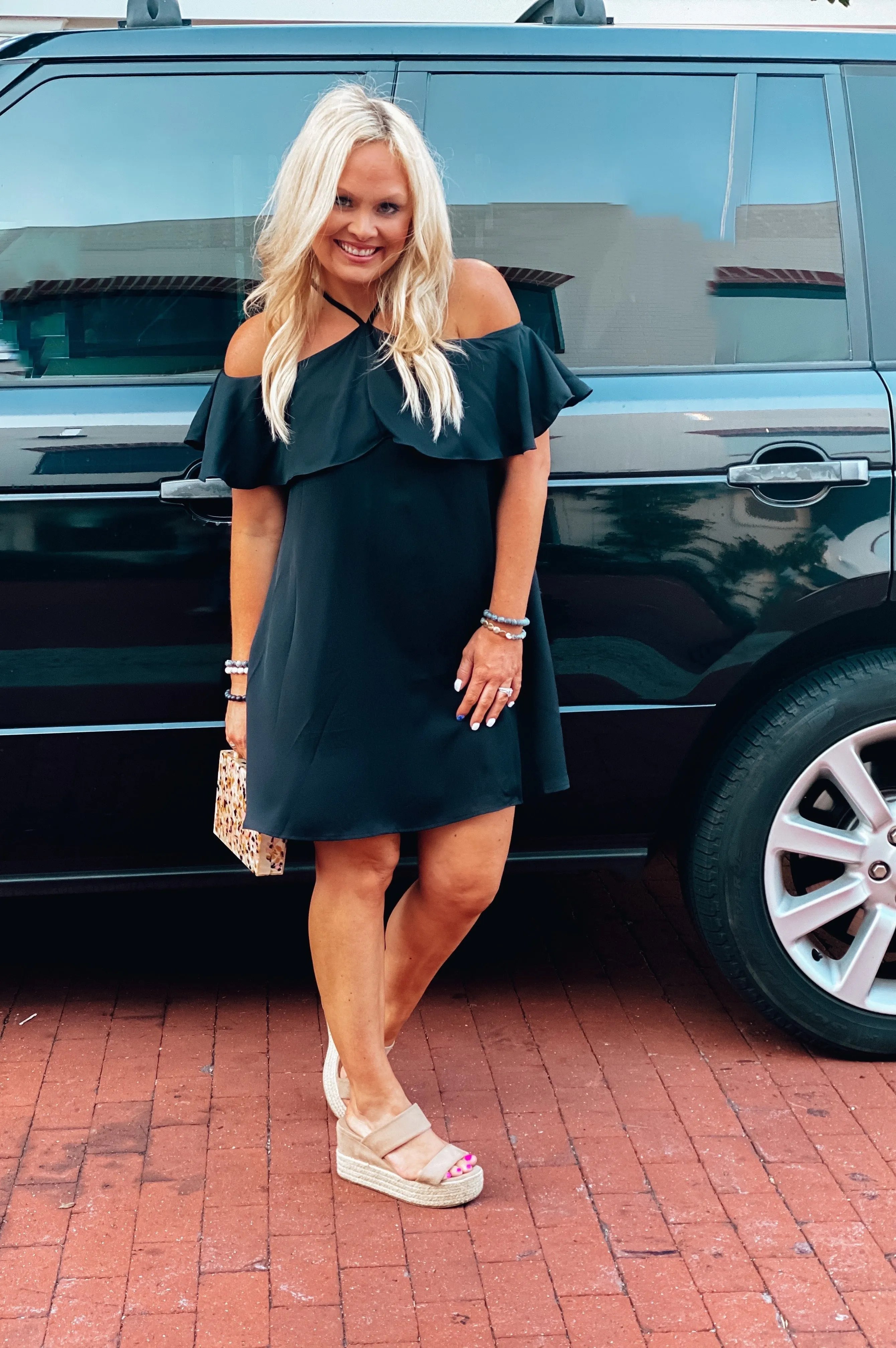 Plans Tonight Flounce Halter Dress Black