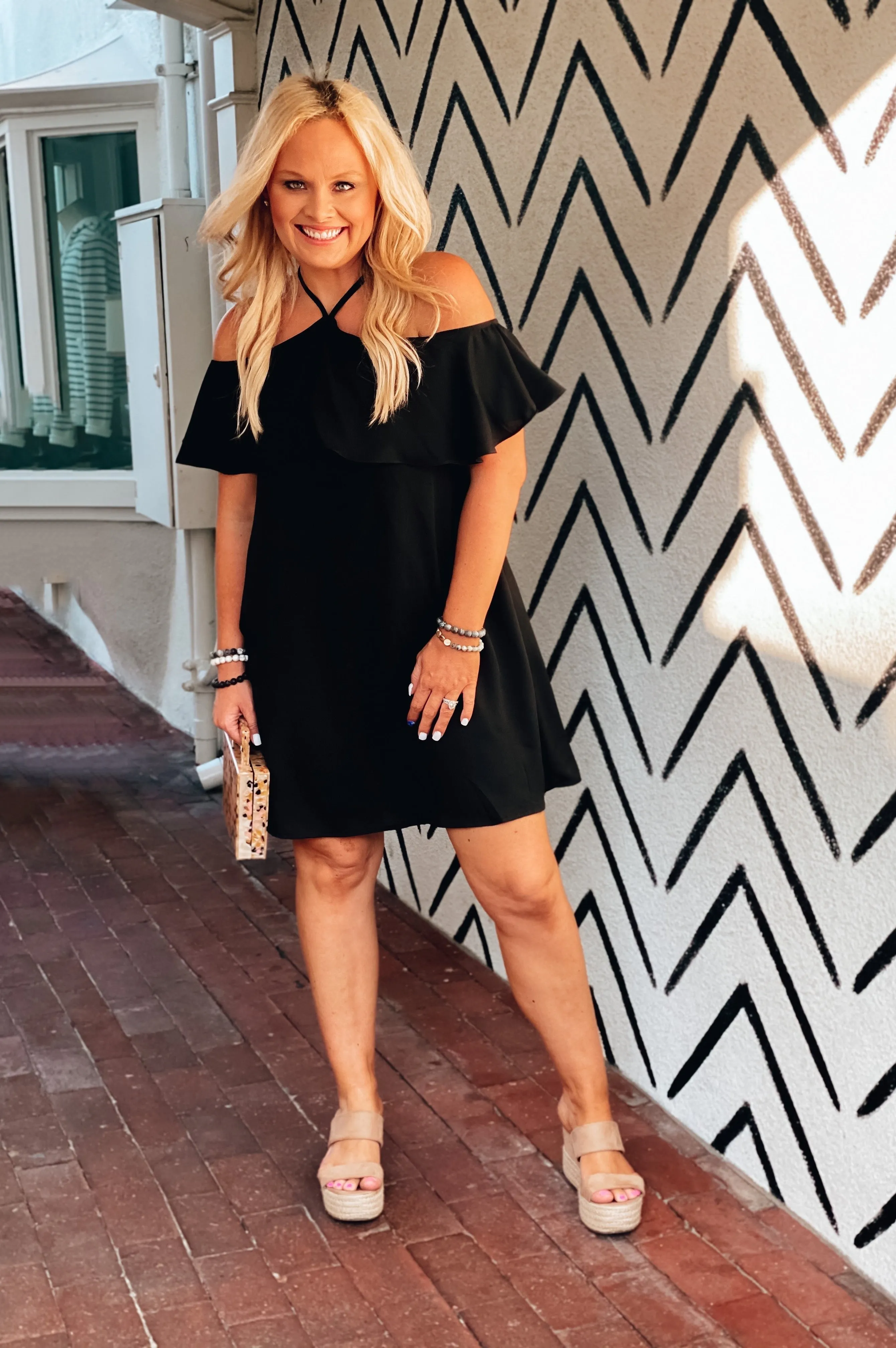 Plans Tonight Flounce Halter Dress Black