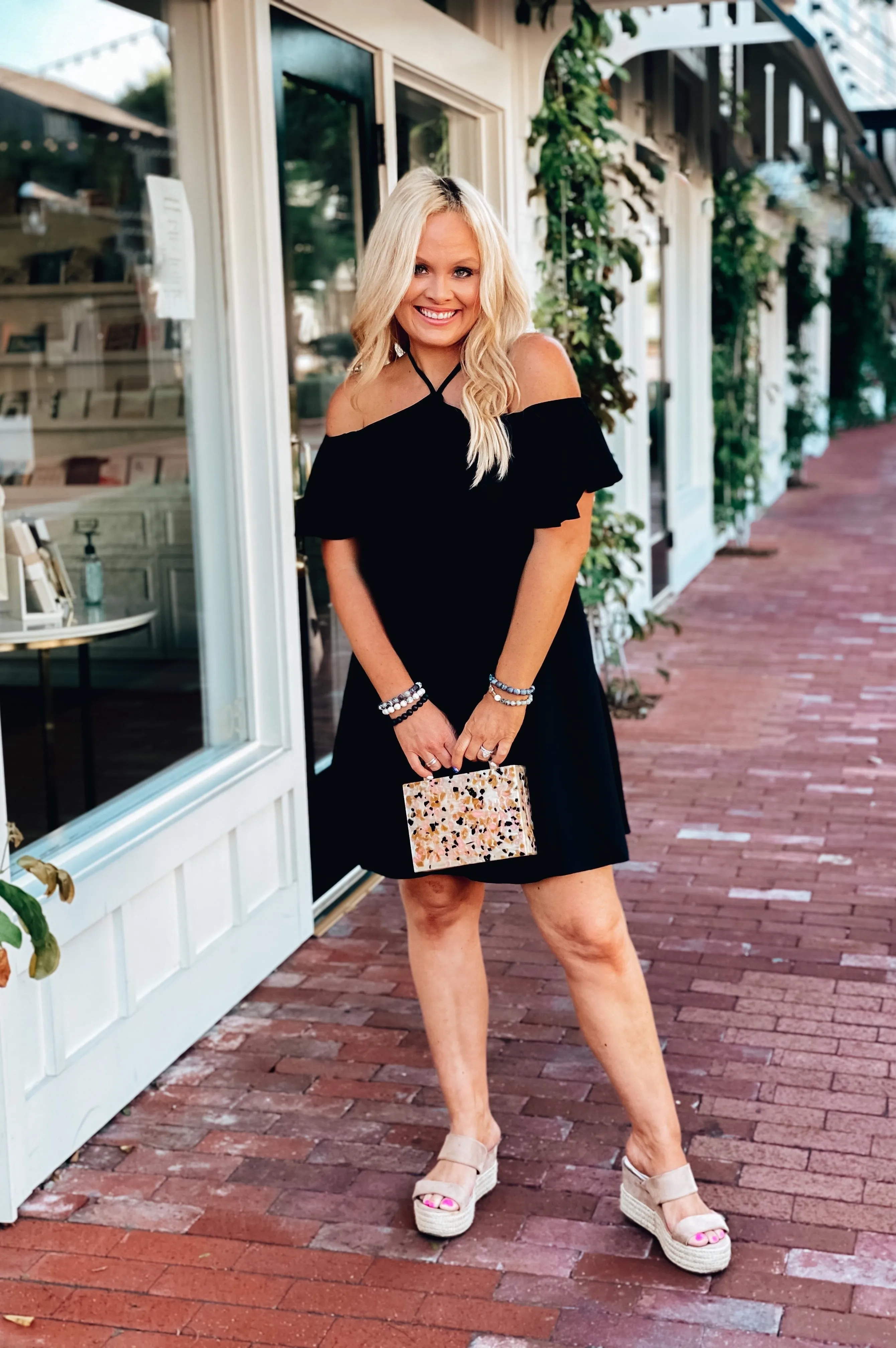 Plans Tonight Flounce Halter Dress Black