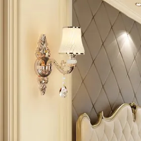 Vintage Gold Glass Wall Light with Crystal Draping - Tapered Textured Design for Corridor and Wall Mount