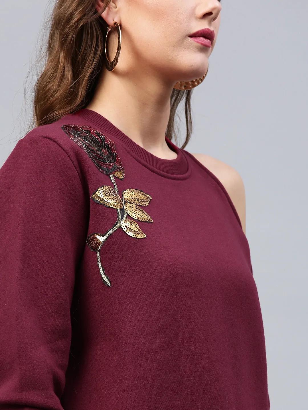 Women One Cold Shoulder Wine Sweatshirt