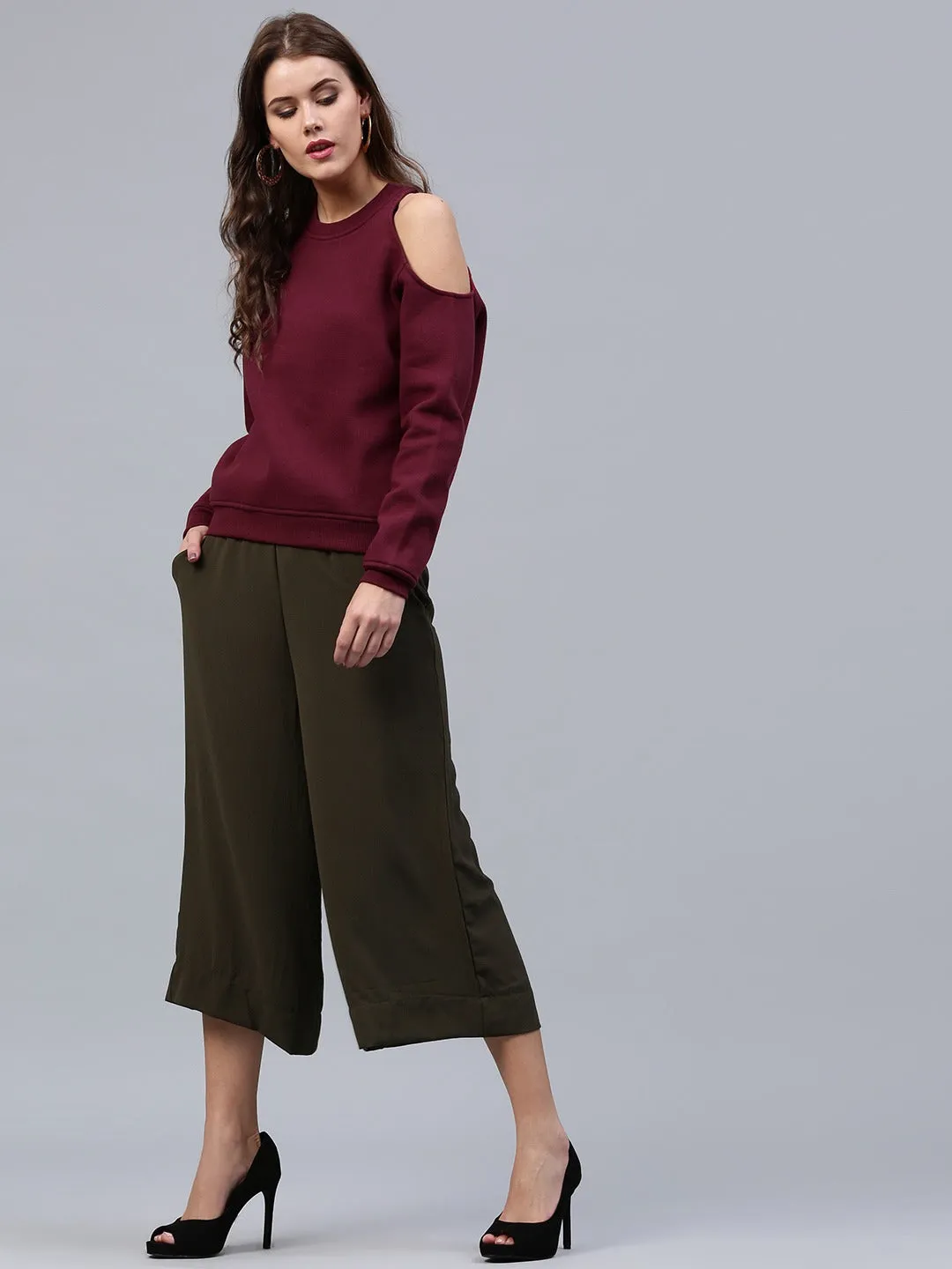 Women One Cold Shoulder Wine Sweatshirt