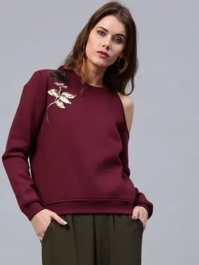 Women One Cold Shoulder Wine Sweatshirt
