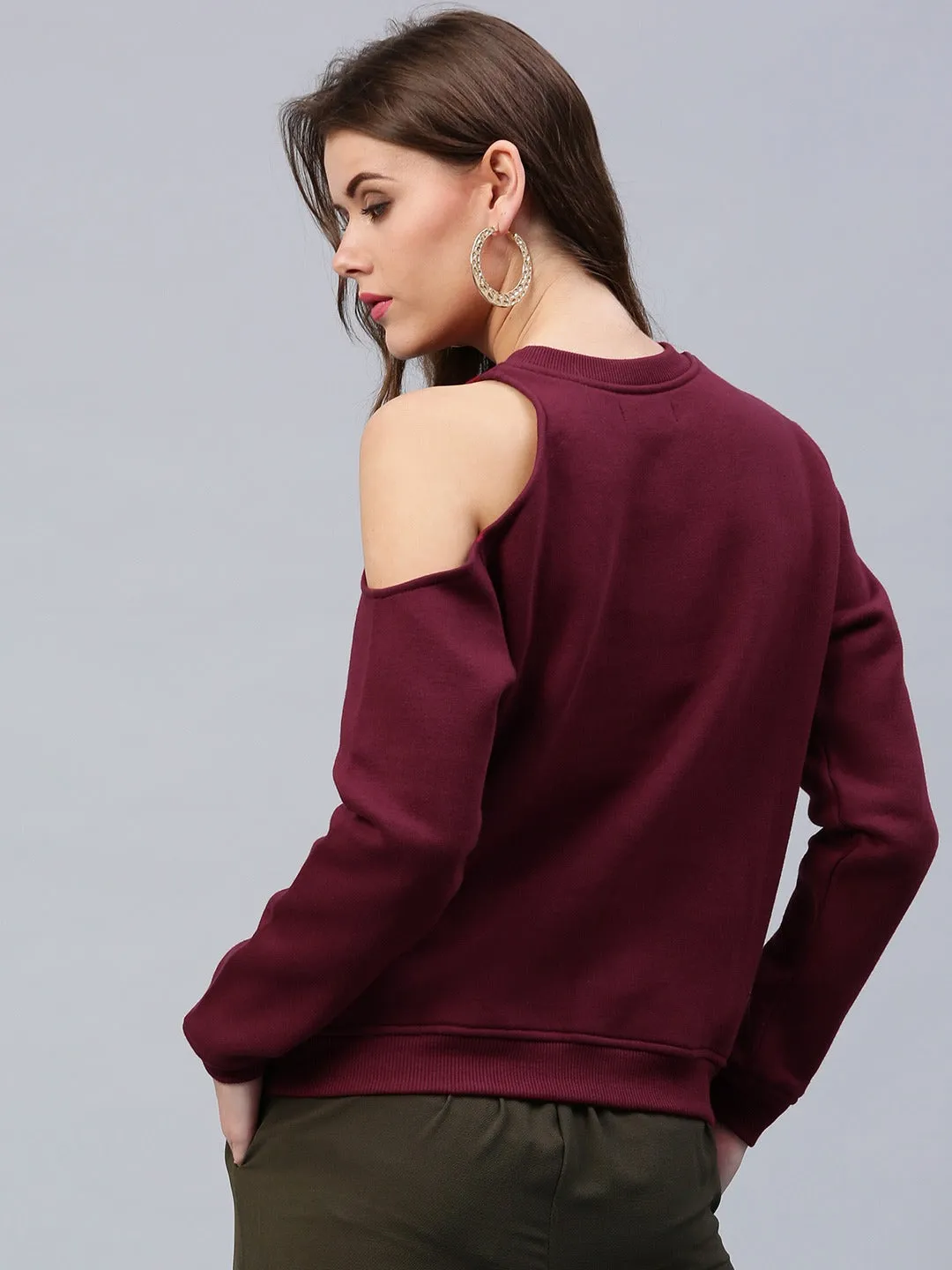 Women One Cold Shoulder Wine Sweatshirt