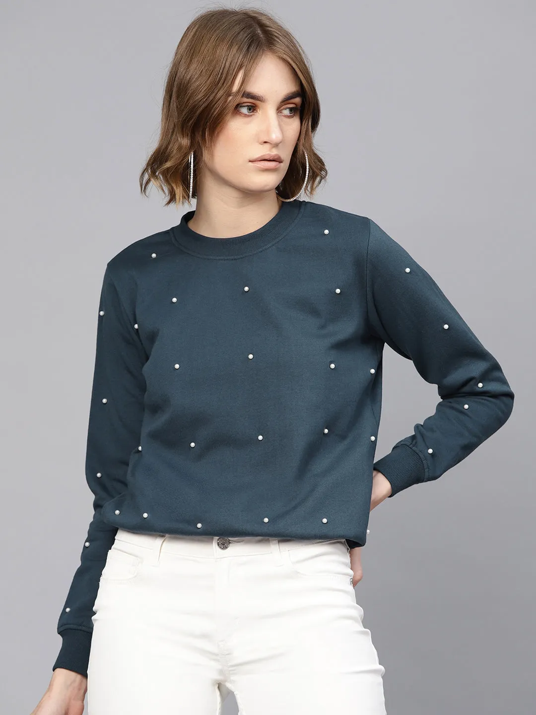 Women Teal Pearl Sweatshirt